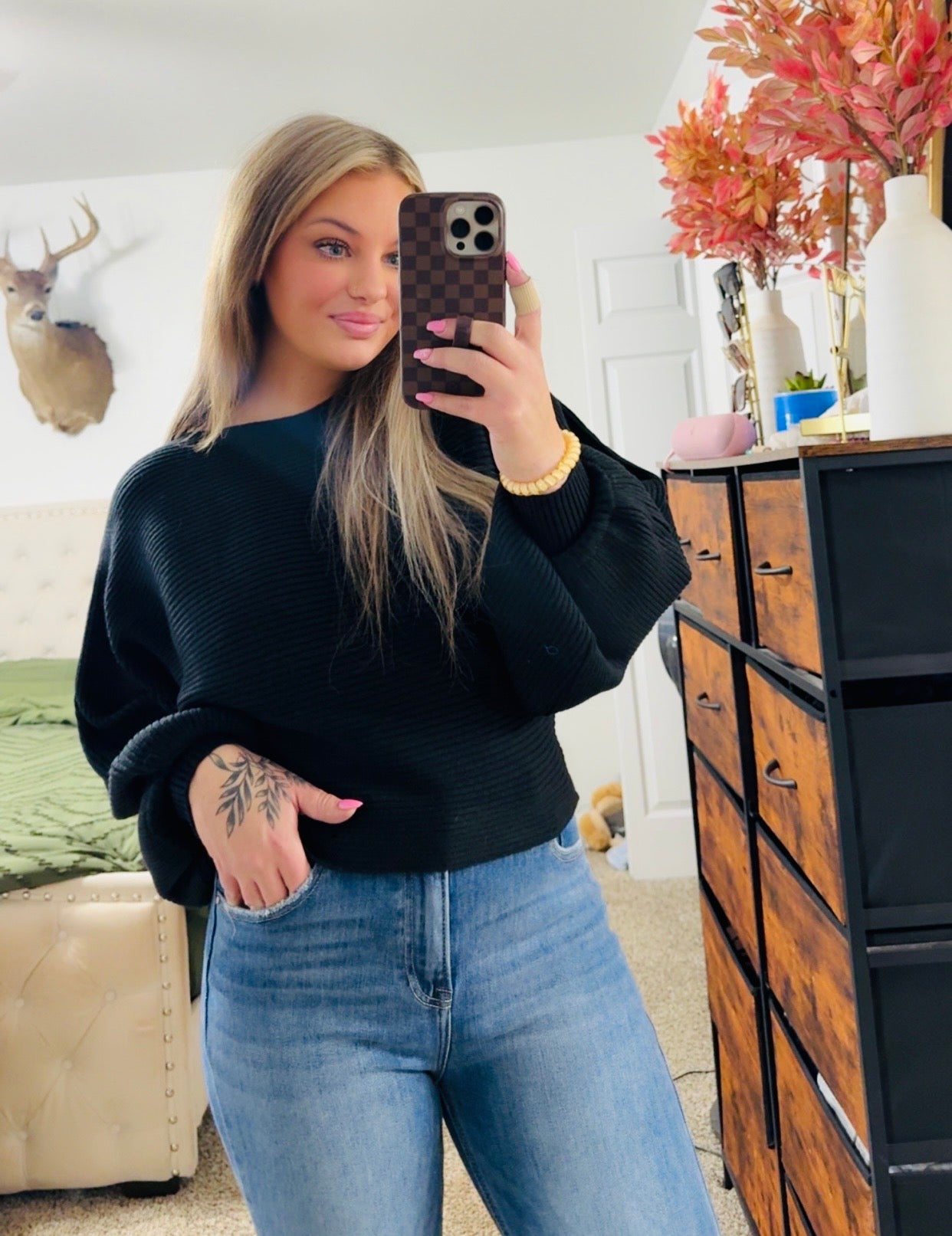 Black balloon sleeve sweater