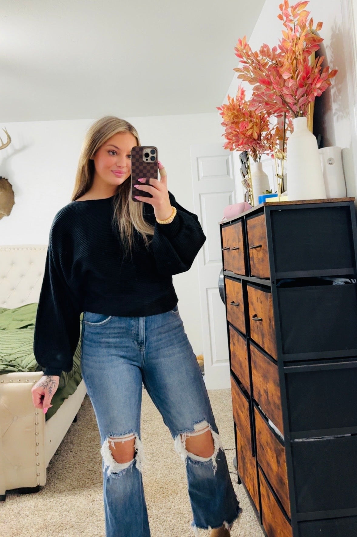 Black balloon sleeve sweater