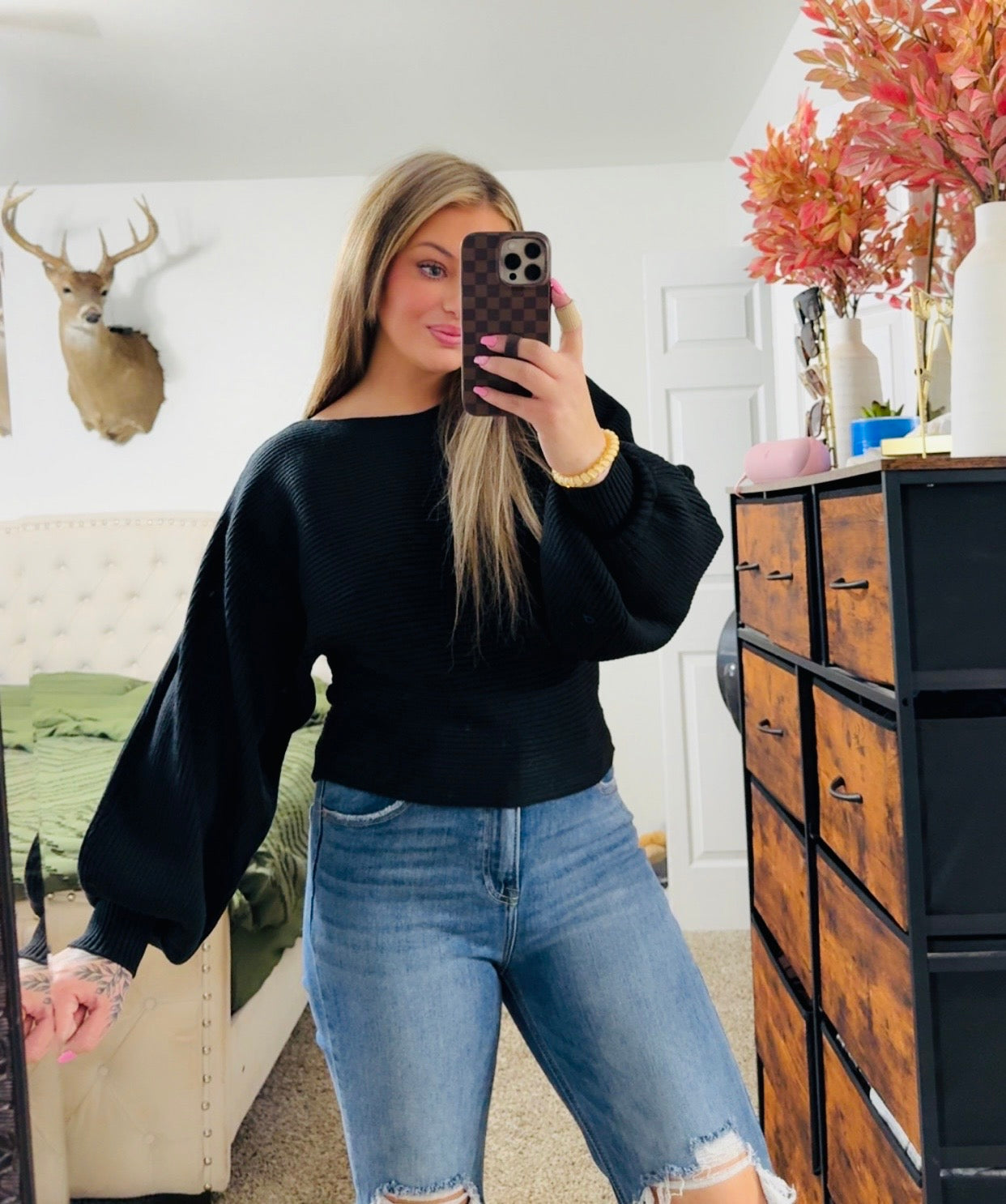 Black balloon sleeve sweater