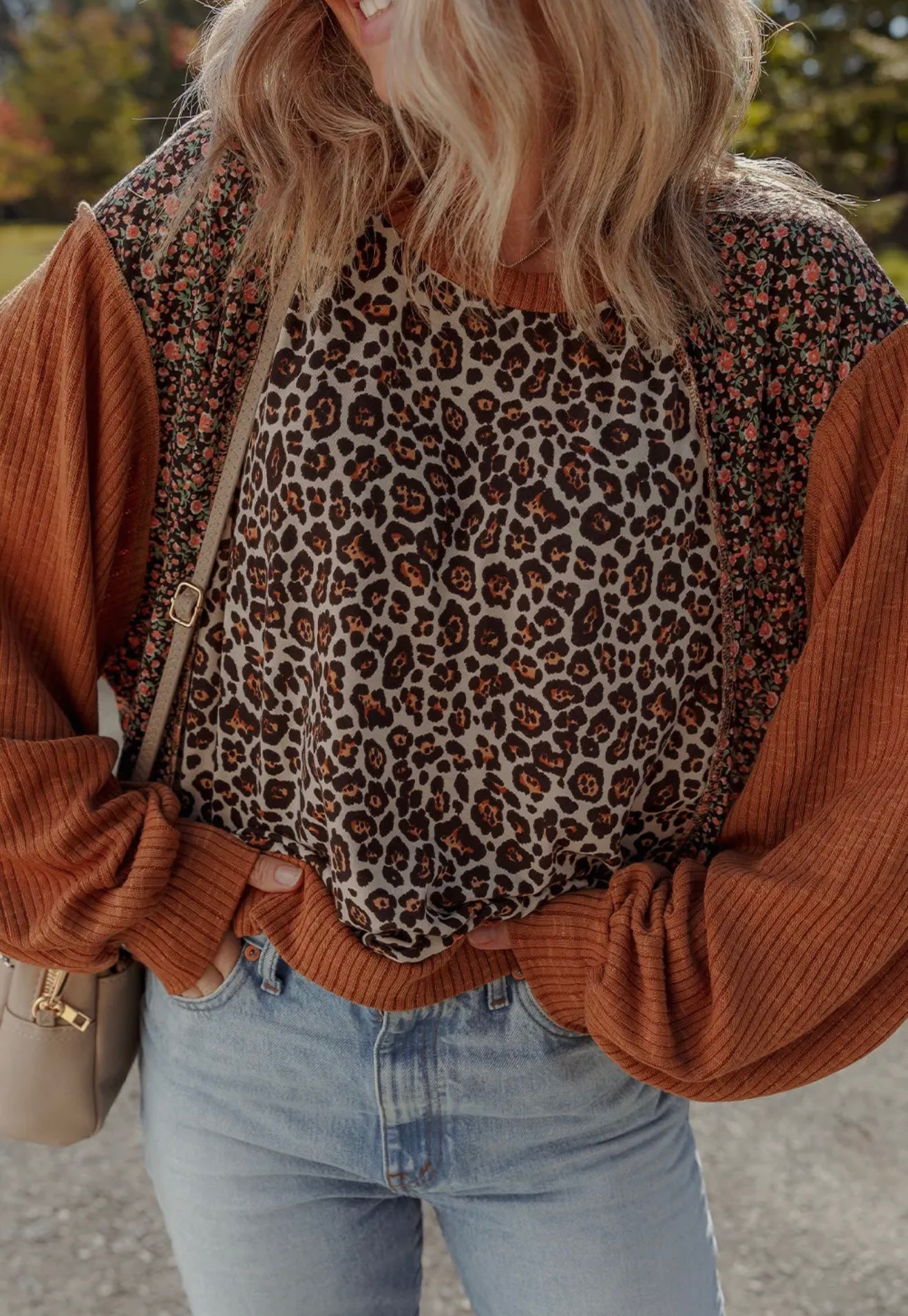 Leopard/Floral Print Puff Long Sleeve
