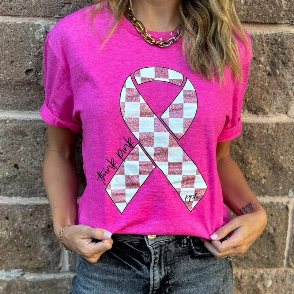 Pink Glitter Ribbon Tee