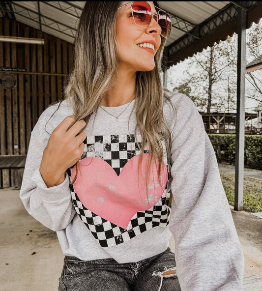 Checkered Heart Valentine’s Day Sweatshirt