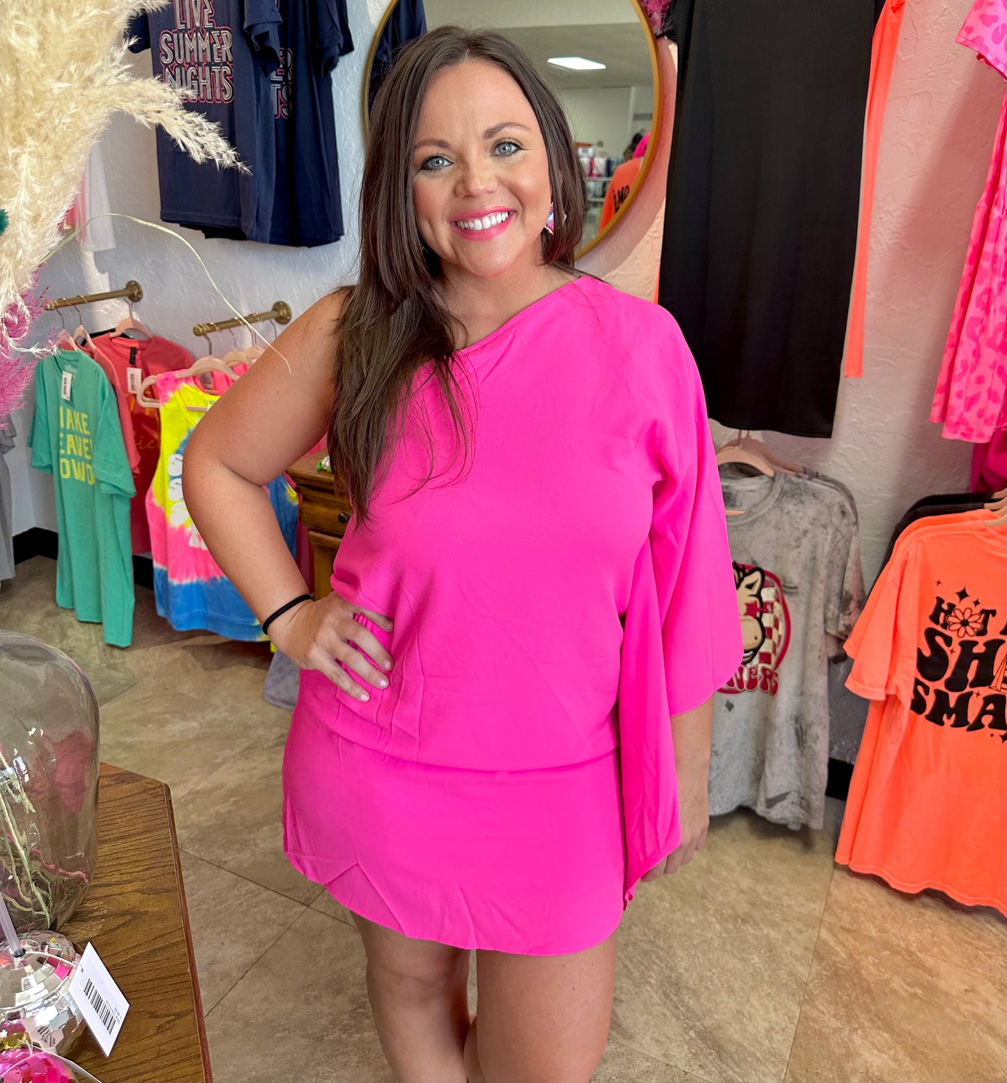 Neon Pink One Shoulder Dress (Final Sale)