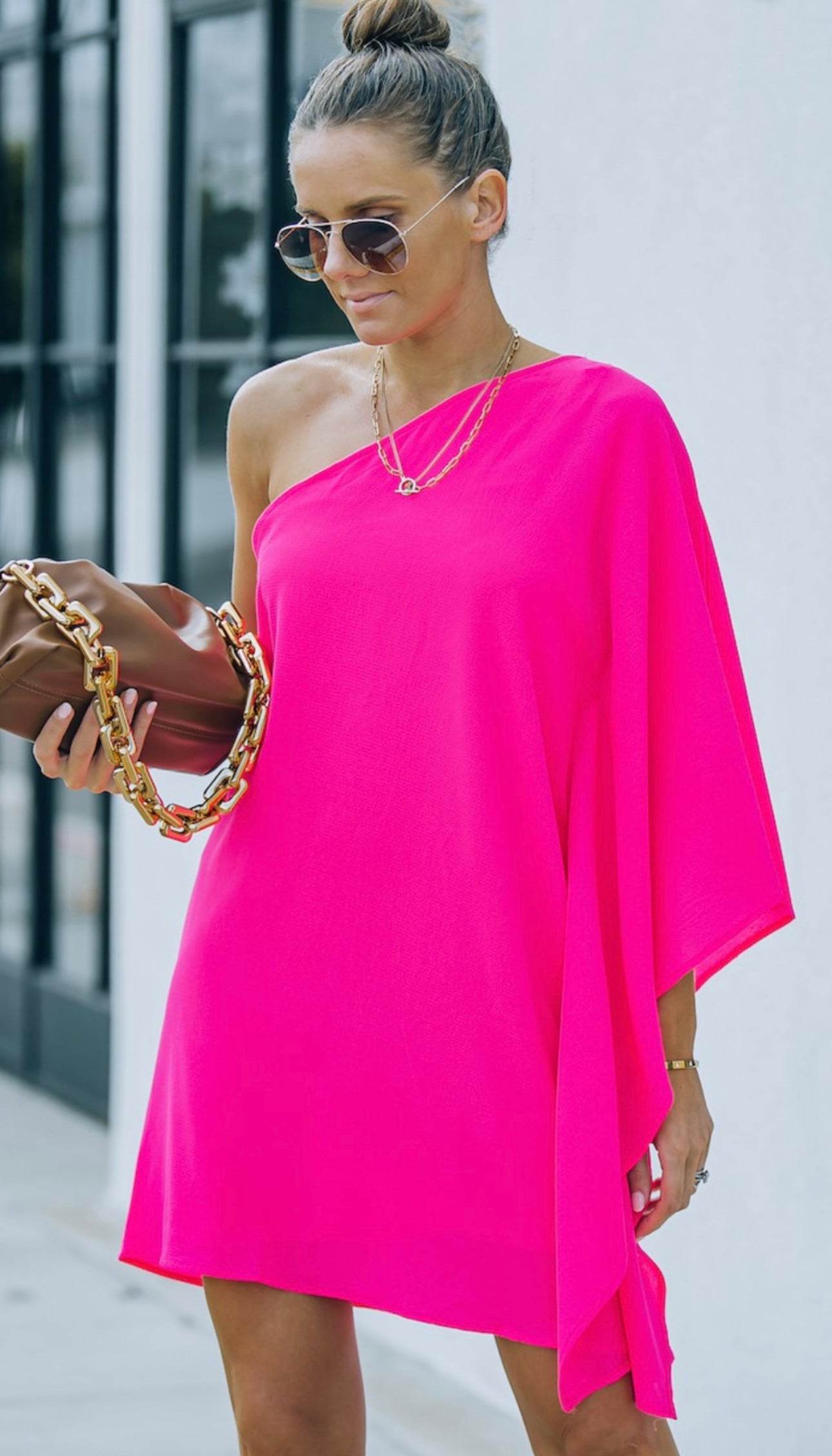 Neon Pink One Shoulder Dress (Final Sale)