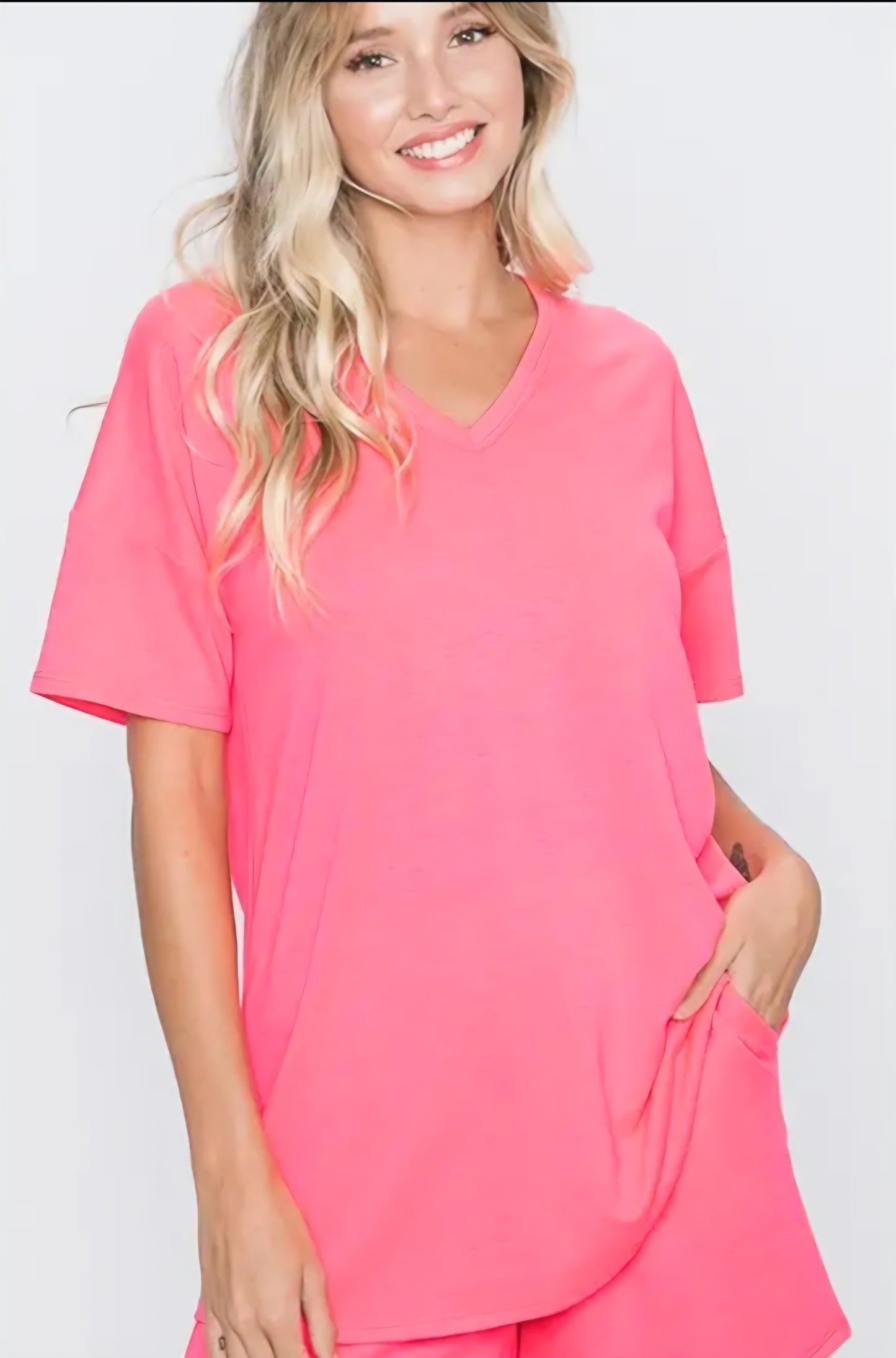 Pink V Neck Top